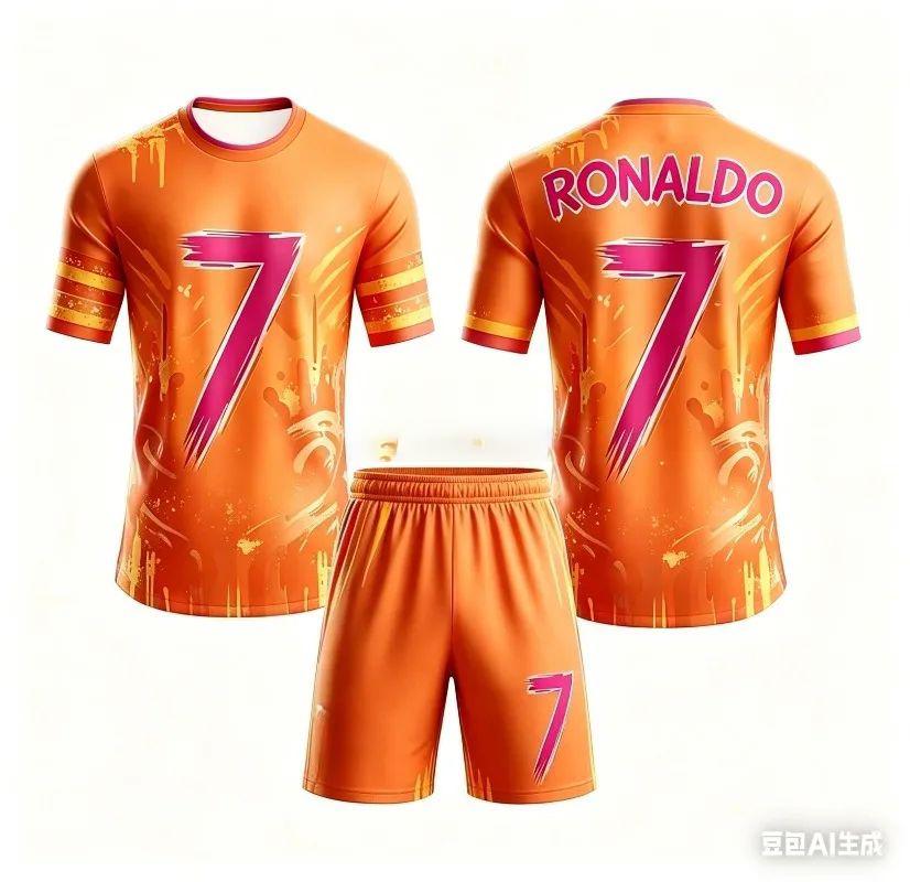 AI Ronaldo #7 Fußballanzug für Kinder und Erwachsene, Unisex-Shirt und Shorts mit Graffiti-Print, Schnelltrocknend, Sommer