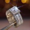 Huitan Luxury Classic Crystal Cubic Zirconia Women Ring with Square Princess Cut Zircon Wedding Anniversary Present Hot Zircon