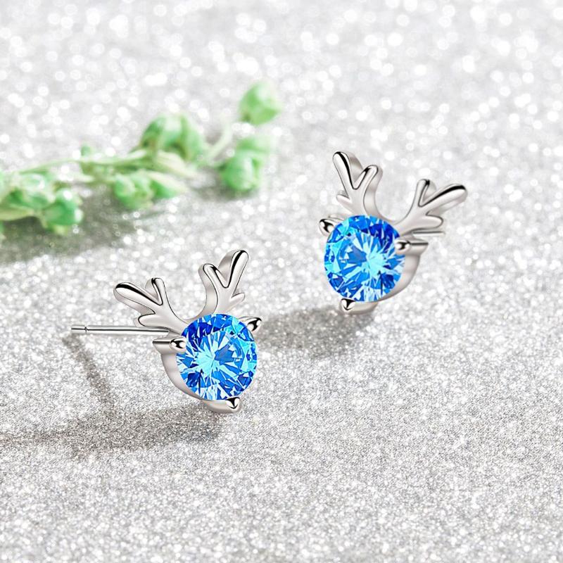 Cercei cu coarne pentru fete mici, cu zirconiu albastru