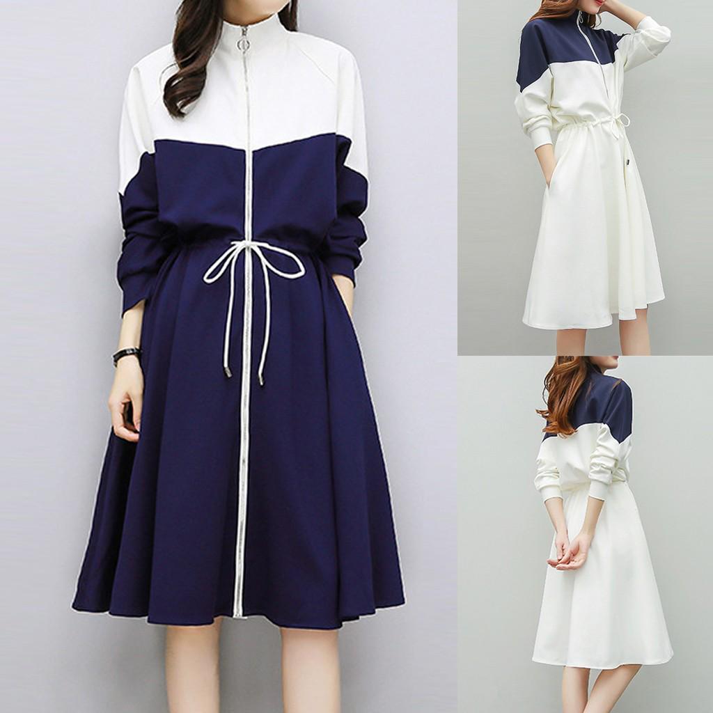 

Женское повседневное спортивное платье, свободное платье на молнии с длинными рукавами и цветными блоками