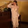 Elegant Satin & Lace Deep V Backless Nightgown and Robe Set J3343