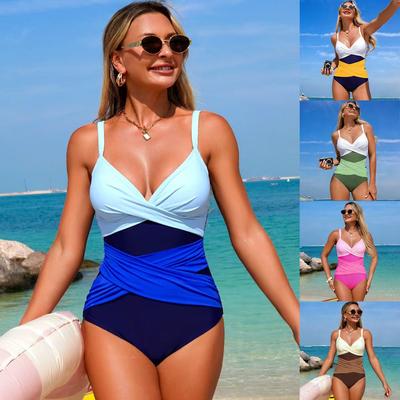 Maillot de bain pour femme Color Block Maillot de bain une pièce Sexy Amincissant Ensemble Bikini Tenue de plage Multicolore