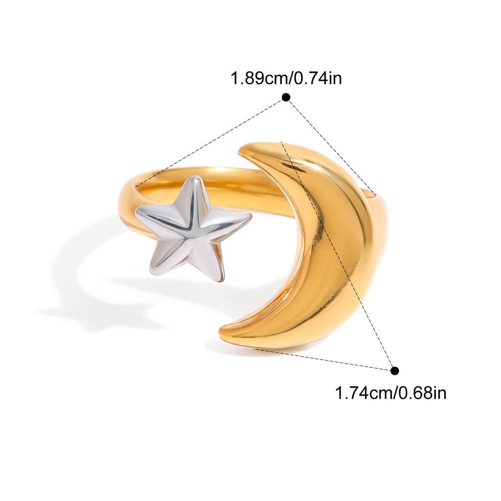 Yori Lucky Star Moon Stainless Steel Ring 18K PVD Plated Texture Waterproof Golden Jewelry Recommend Gift