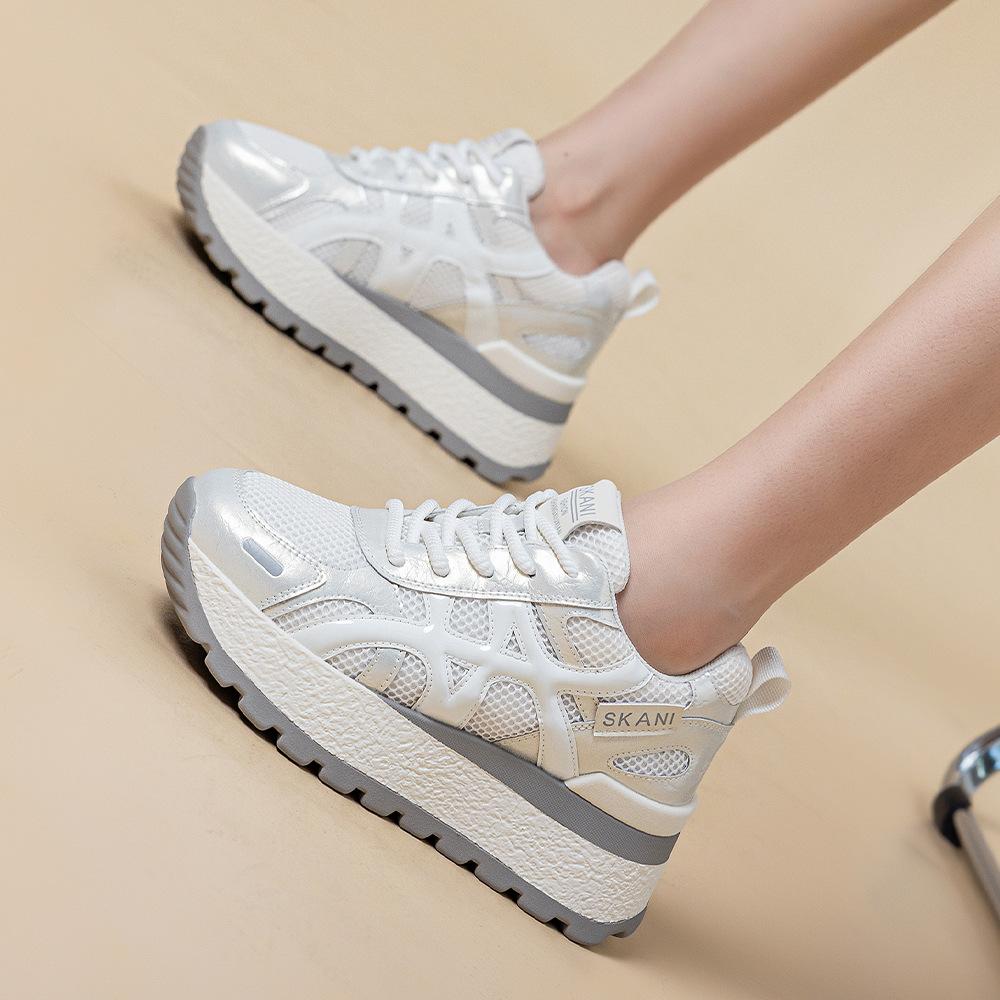 2026 autumn new inner heightening platform casual dad shoes lace-up wedge small single shoes heightening student shoes women's shoes