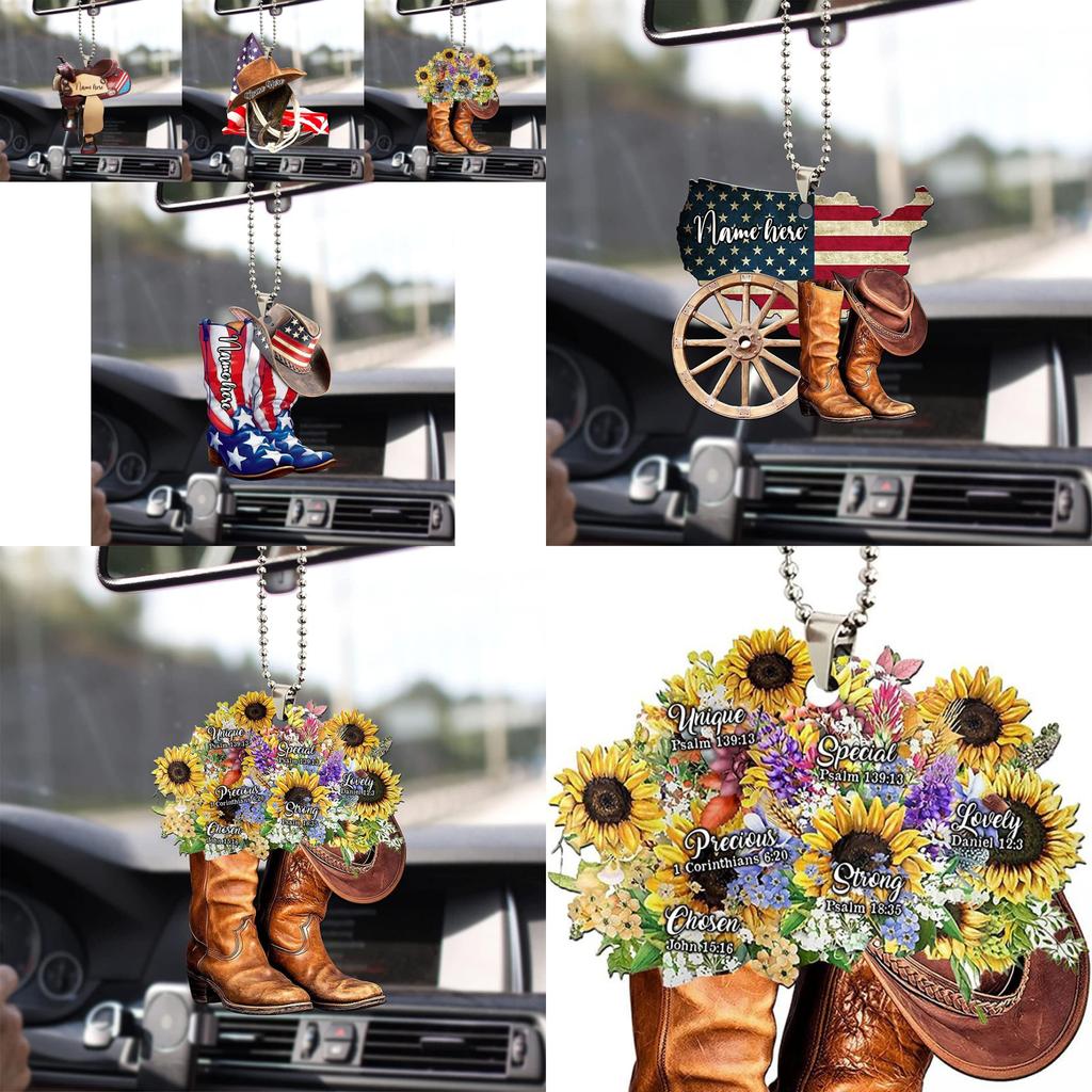 Wild West Floral Gift For Horse Lovers Vintage Cowboy Car Decoration Hanging Ornament