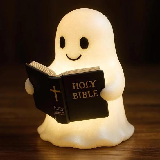 Yousheng Ghost Bible Lamp Cute Ghost Reading Book Night Light 3D Resin Light Up Ghost Figurine Halloween Table Lamp for Bedroom Home Shelf Indoor