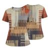 Women's Fashionable Printed Round Neck Pocket Short Sleeved Shirt With Slit Hem Uniform And Worker's Top