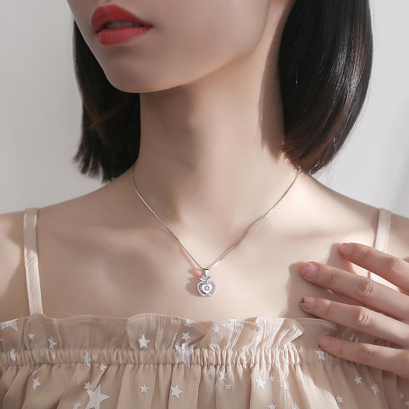 Korean Style Sterling Silver Apple Pendant with Diamonds - Fresh Fruit Christmas Jewelry