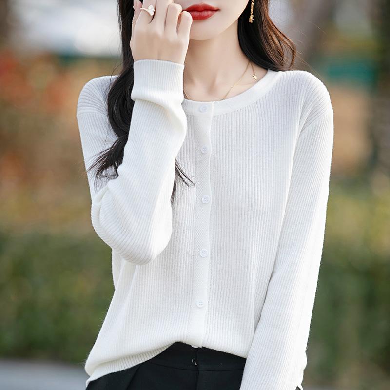 Women's Lightweight 50% Wool 50% Mulberry Silk Cardigan - 4-Season Versatile Knitwear for All-Year Comfort & Style