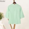ZANZEA Women Casual Stand Collar Loose 3/4 Sleeve Blouse