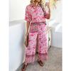 Women's Summer Print Contrasting Color Bohemian Vacation Short-sleeved Long Trousers Set