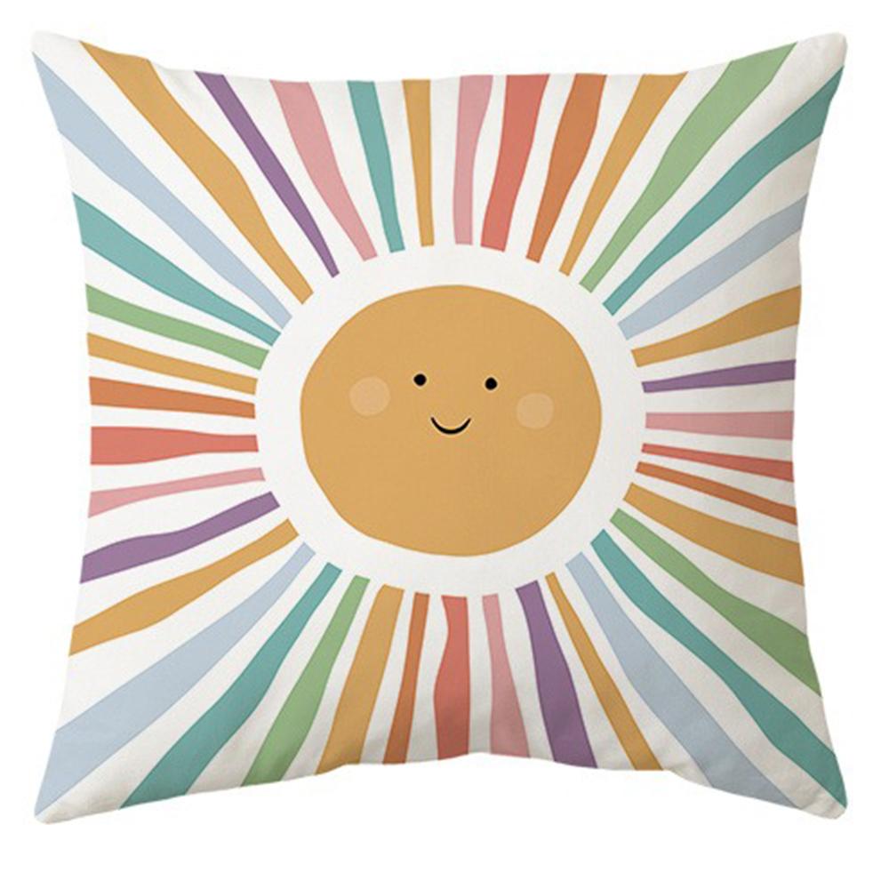 Cartoon rainbow sun pattern printing pillowcase children's room decoration home decoration living room sofa cushion cover