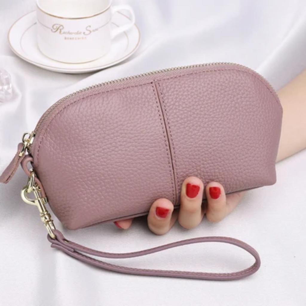 Genuine Leather Women Long Wallet Zipper Wristlet Bag Lady Clutches Coin Purse Cowhide Mobile Phone Bag Evening Party Handbag