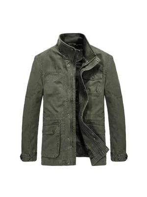 9885 Mid-Length 100% Cotton Washed Jacket, Spring & Autumn, Middle-Aged Casual Plus Size, Multi-Pocket Outerwear