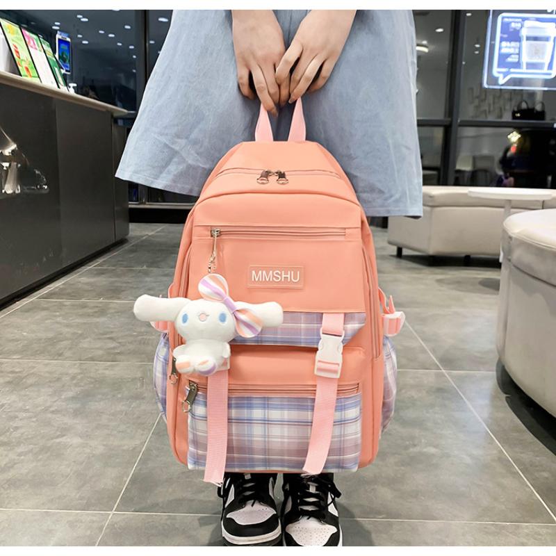 4pcs Elementary School Ultra Light Checkered BackpackWomen's Four Piece Oxford Wear-resistant SetHigh Capacity Backpacks for Middle School Students