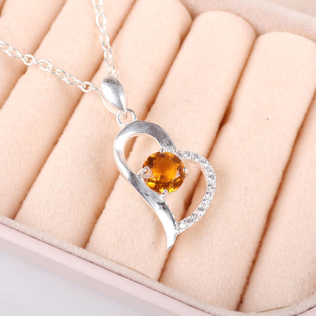Citrine Gemstone 925 Sterling Silver Jewelry Zircon Pendant 1.37" Wedding Gift CZP-5-5