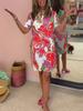Summer Women Dress Vneck Loose Fit Midi Aline With 3d Pattern For Casual Wear