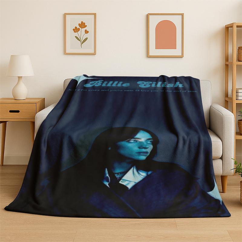 3D Billie Eilish Singer Star Flannel Blanket Soft Warm Throw Blanket for Bedroom Living Room Bed Travel Camping Picnic Gift