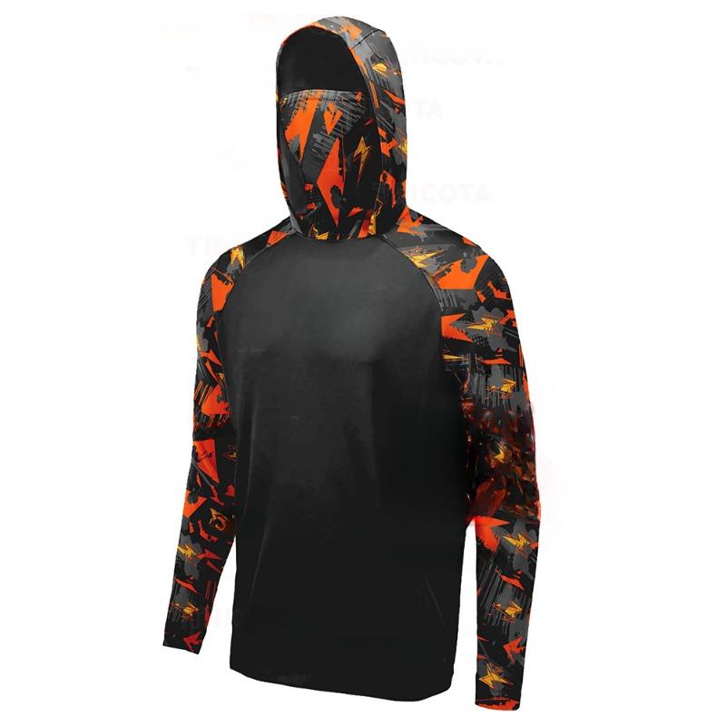 MALFC Men Hood Fishing Shirt Long Sleeve Fishing T Shirt Uv Protection Fishing Apparel