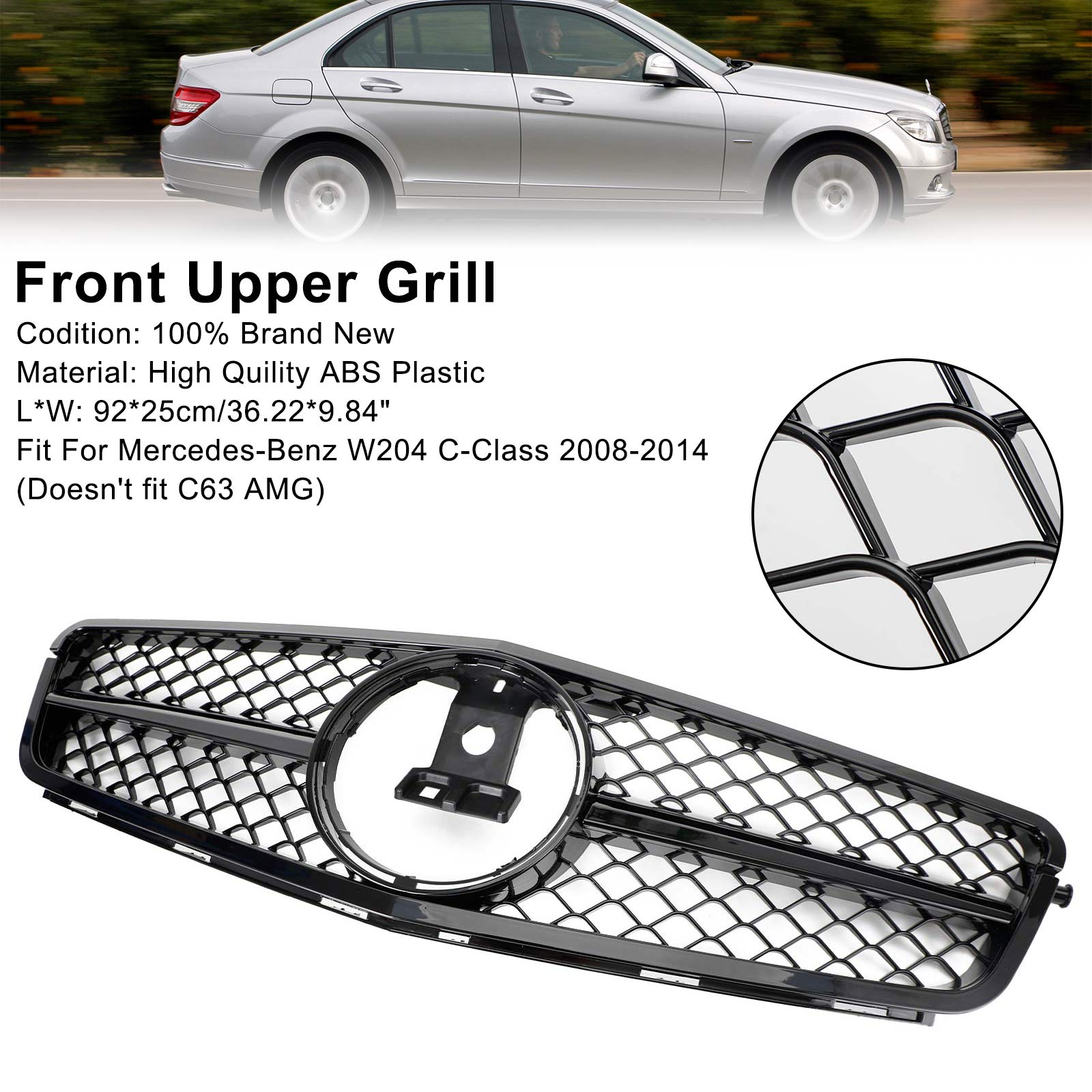 

Front Bumper Grille Grill Fit C-Class Benz W204 C300 C350 2008-2014 w/LED