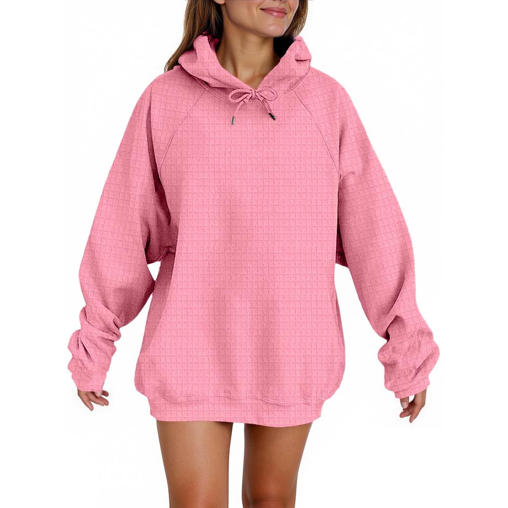 Women's Fashion Casual Solid Color Hooded Sweatshirt Long Sleeve Drawstring Pullover Sweatshirt