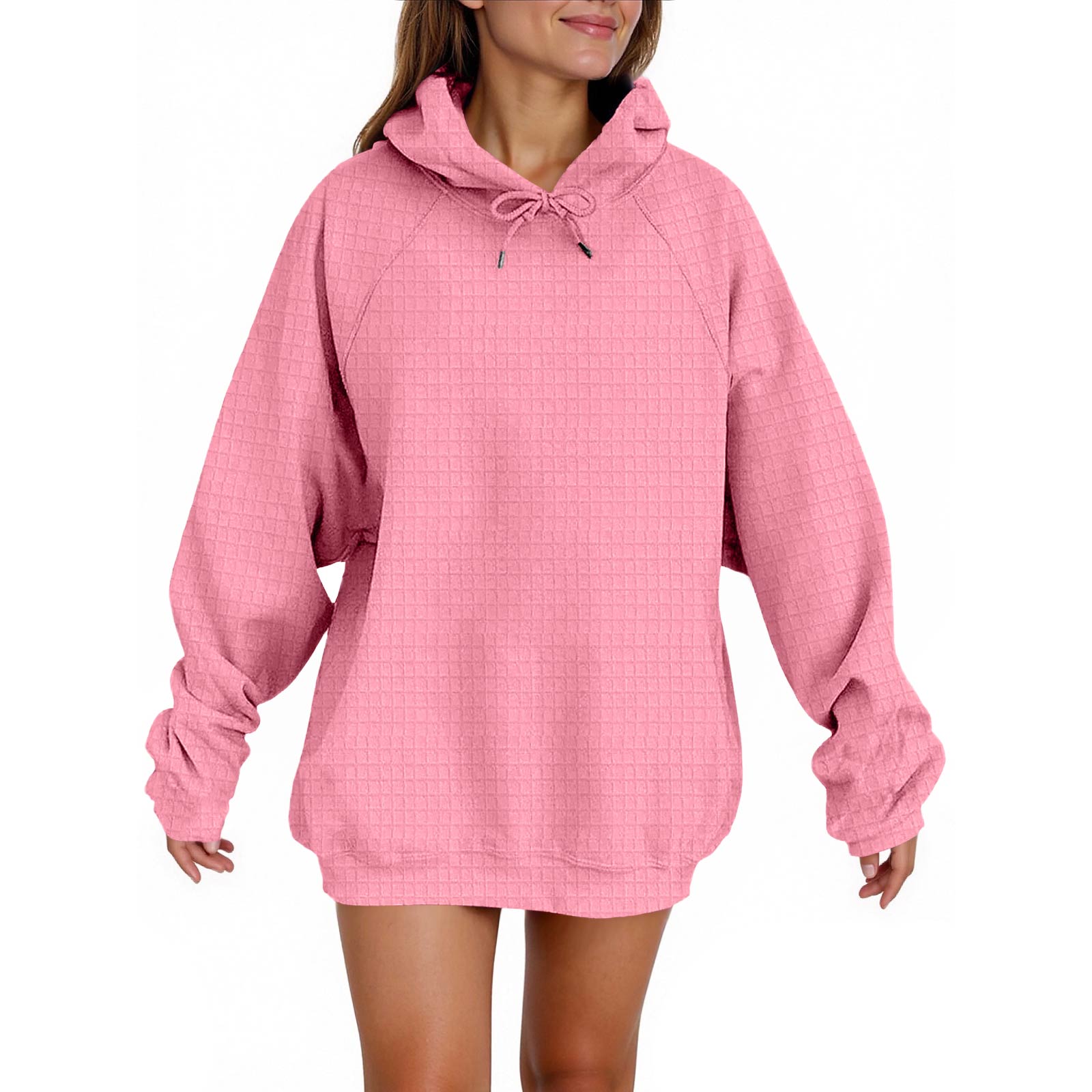 

Женская мода Повседневная однотонная толстовка с капюшоном, с длинным рукавом, пуловер со шнурком S розовый