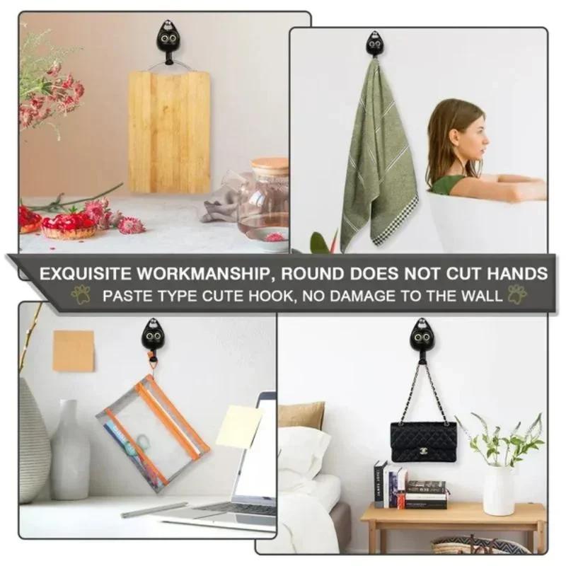 Winking Cat Wall Hooks Adhesive Waterproof Coat Hangers No Drill Required For Living Room Bedroom Home Organization