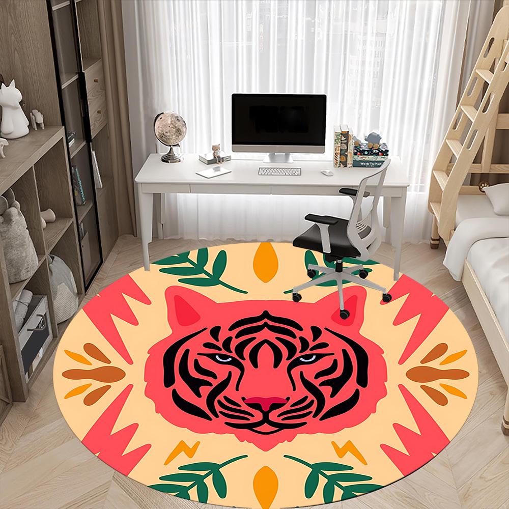 1pc Tiger Print Chair Carpet for Office, Round Non Slip Durable Large Size Office Carpet, Suitable for Office