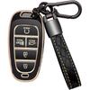 for Hyundai Key Fob Cover 5 Button Soft TPU with Leather Keychain 360 Degree Protection Car Key Case Shell Holder Fits for 2023 2022 2021 2020