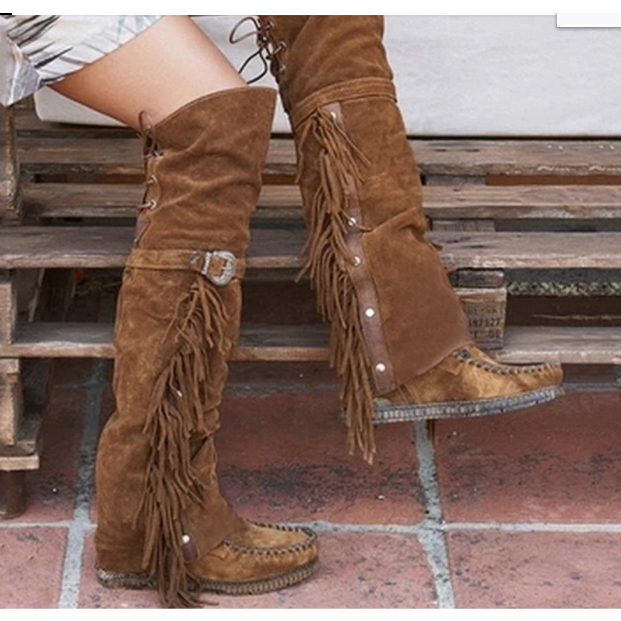 

Autumn and winter new products suede fringed 35-43 high boots knee boots 39 коричневый