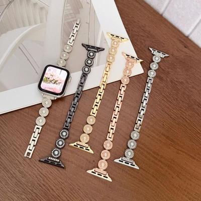 French Style Pearl Metal Chain Band for Apple Watch 11, iWatch 10987E, Huawei GT6, Xiaomi 9