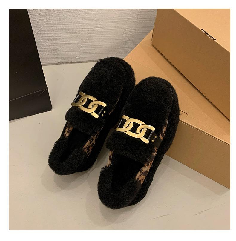 Fashion Women's Leopard Print Autumn Casual Shoes Round Toe Thick Sole Slip-on Loafers Fur Autumn New Outdoor Walking Shoes Slip-on 2024