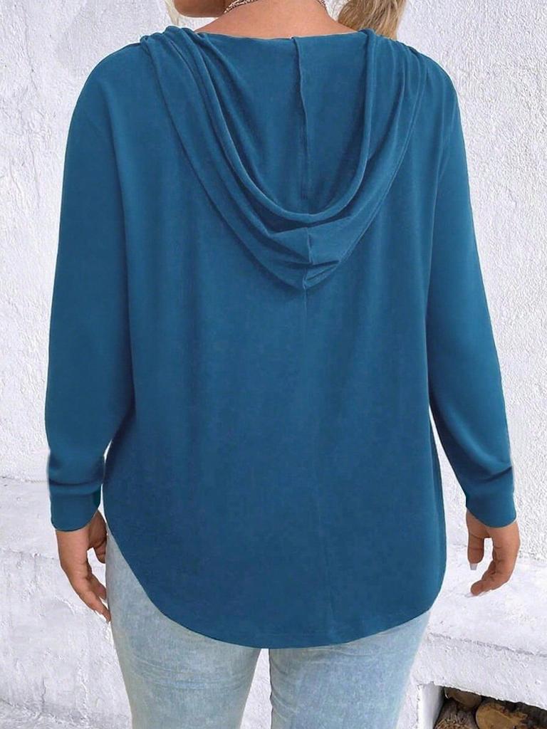 Damen Übergroß Herbst/Winter Einfarbiges Kapuzensweatshirt mit Reißverschluss