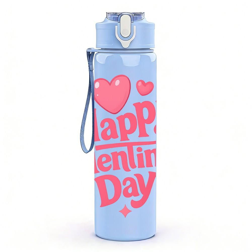 1PC Happy Valentines Day Text Print 750ml Color Plastic Sports Water Bottle Leakproof Flip Straw Lid Suitable for Sports Office Home Use