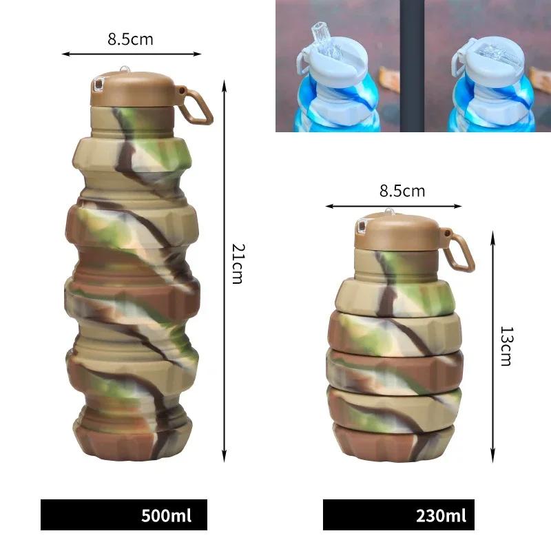 Collapsible Water Bottle, Reuseable BPA Free Silicone Foldable Bottles Portable Hiking Cup for Outdoor Mountaineering Tours