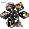 7 Stück schwarz-weiße Zahlen-Harzwürfel mit scharfen Kanten, polyedrische Würfel, geeignet für Rollenspiele, RPG-Brettspiele