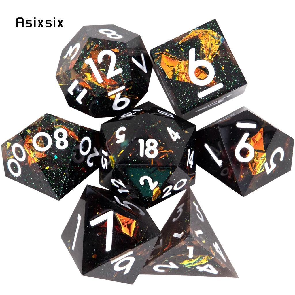 7 Pcs Black White Number Sharp Edge Resin Dice Polyhedral Dice Suitable for Role-Playing RPG Board Game