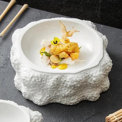Rock Pattern Cold Dish, White Special-shaped Private Cuisine, Tableware, Shallow Dish