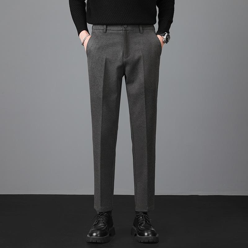 Light Luxury Winter Woolen Trousers Men's Casual Pants Men's Slim Straight Trousers British Elastic Casual Trousers Nine Points
