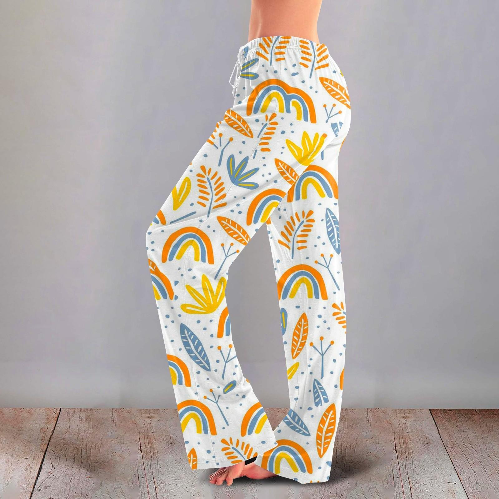 

Женские милые брюки с цветочным принтом на завязках, повседневные пижамные брюки XL жёлтый