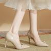 H6338-6 Sheepskin Pad Summer High Heels Women's Pointed Head Side Empty Spring Single Shoes Shallow Mouth Thin Heel Niche Fashion Shoes