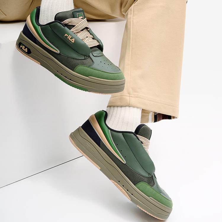 Fila Mix Thyme Thick Sole Wear-Resistant Height-Increasing Low-Top Skate Shoes Men Sneaker Black Green Yellow F12M244201FTM