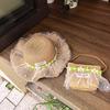 Girls Summer Straw Hat With Pearl Mesh And Bowknot Wide Brim Sun Hat For Kids Beach Princess Shade Cap