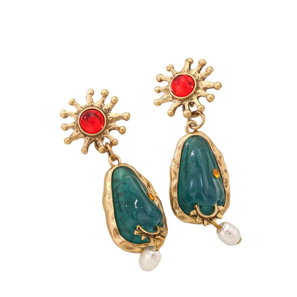 Facial Features Fashionable Nose Devil's Eye Earrings Vintage Flowers Light Luxury Gorgeous Tassel Pearl