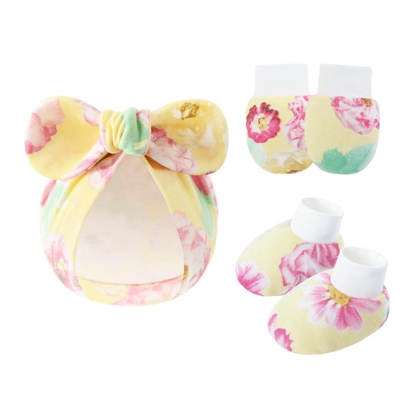Newborn Baby Bow Hat Baby Anti Scratch Gloves Foot Covers Cotton Baita Cartoon Rabbit Ear Covers