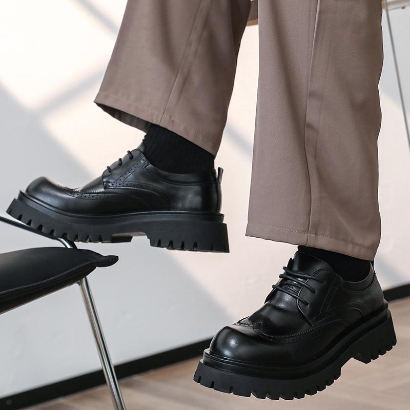 Fashion Spring New Gentlemen's Breathable Round Toe Lace Up Casual Oxford Shoes High-quality Men's Comfortable Thick Soled Leather Shoes