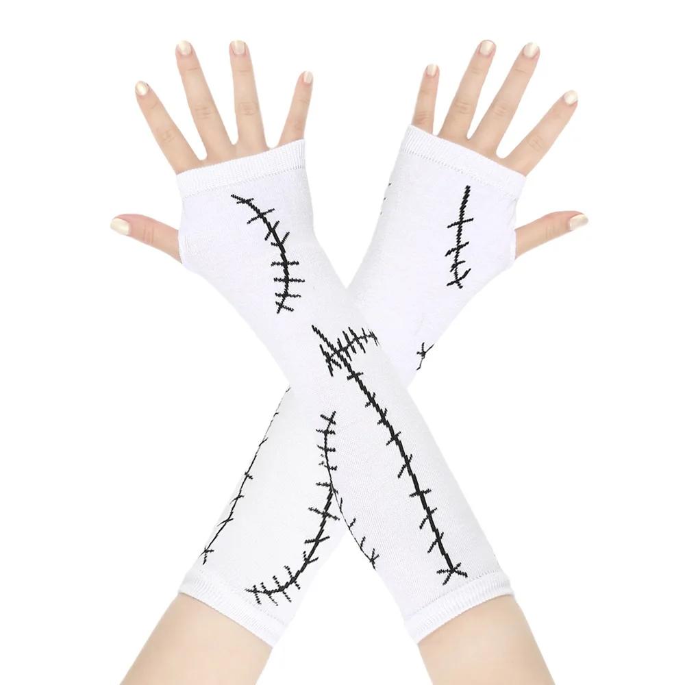 Womens Thigh High Stockings mittens Arm Sleeve Gloves Set Ladies Girl Black White Long Over Above Knee Socks Lolita Halloween