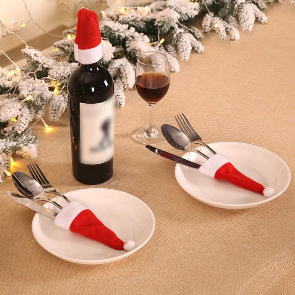 Brushed Cloth Santa Claus Costume Cutlery Holder Durable Cutter Fork Chopsticks Decoration for Party Wedding Dining
