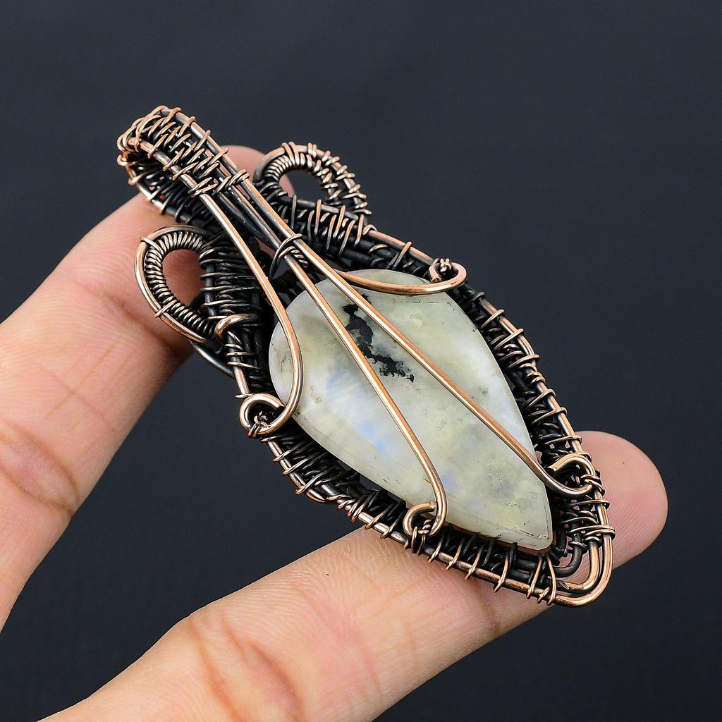 Moonstone Gemstone Pure Copper Wire Wrapped Handmade Pendant Jewelry For Gift