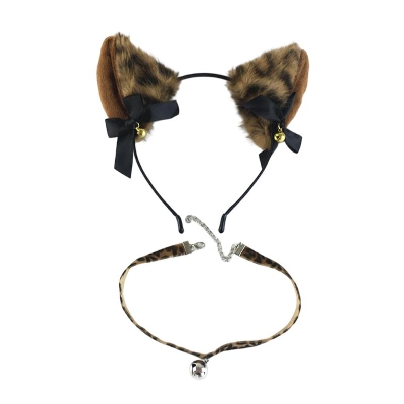 

Leopard Cats Ears Headband with Bells Collar Set Cats Costumes Accessories for Women Halloween Cosplay Party Costumes 1